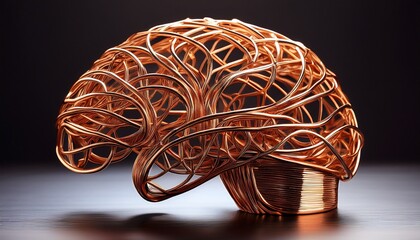 copper wire brain sculpture modern artistry in neural design with minimalist elegance