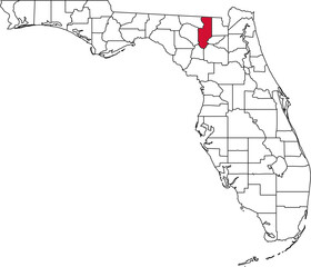 A vector map of Florida highlighting Columbia County. Ideal for geographical studies, regional reports, and data visualization projects.

