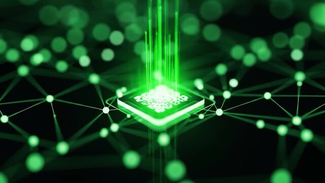 Green Digital QR Code Activation with Glowing Network Connection Animation - Powered by Adobe