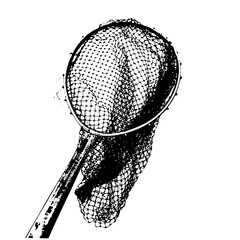Vector Detailed of a fishing net with a long handle.