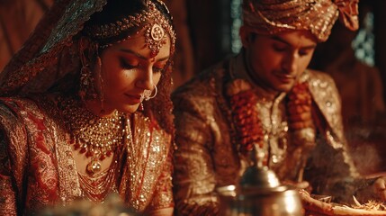 Intimate Indian Wedding Portrait: Bride and Groom in Traditional Attire Ceremony