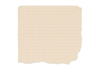 Fototapeta premium Close-up of a blank sheet of squared notebook paper with torn edges, isolated on a transparent background, creating a vintage and minimalist aesthetic
