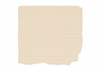 Close-up of a blank sheet of squared notebook paper with torn edges, isolated on a transparent background, creating a vintage and minimalist aesthetic