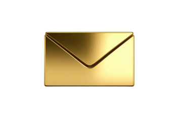 A gold colored envelope with a gold colored stamp