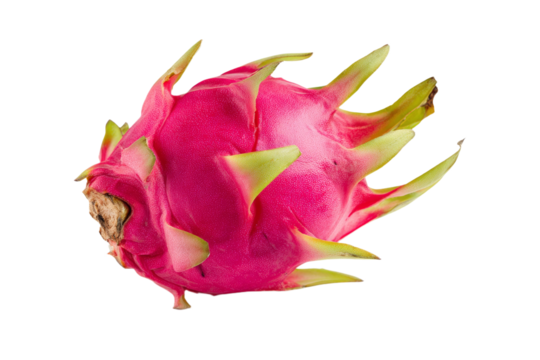 A red and green fruit with a pointed tip