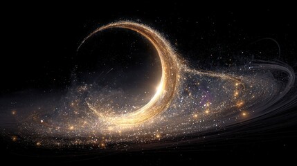 Abstract space background with glowing spiral galaxy and stardust trail
