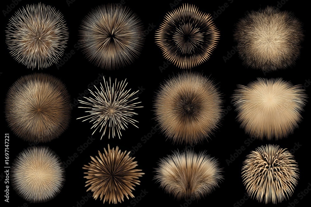 Aufkleber abstract geometric explosions with radial burst patterns on black background