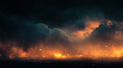 Dramatic sky with stormy clouds and embers or sparks creating an apocalyptic view