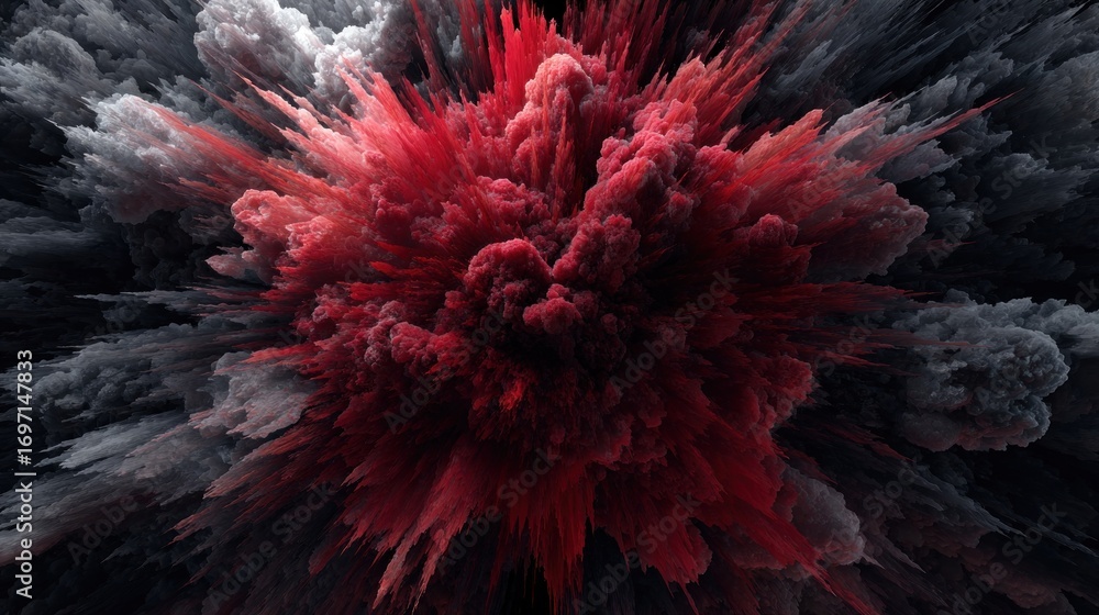 Poster dramatic abstract explosion background with contrasting red and grey clouds