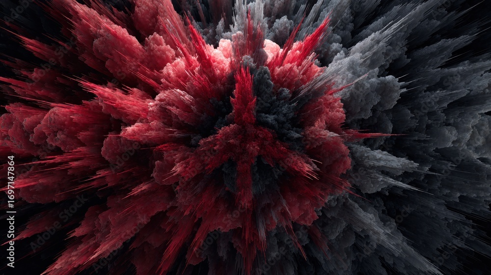 Poster explosive abstract red and gray cloud formation, visual impact and dynamics