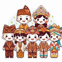 small child wearing traditional Javanese clothing with a simple and minimalist flat design using a white background