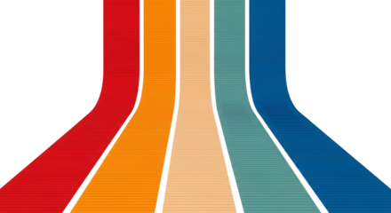 Colorful retro stripes isolated on transparent background, vibrant and bold