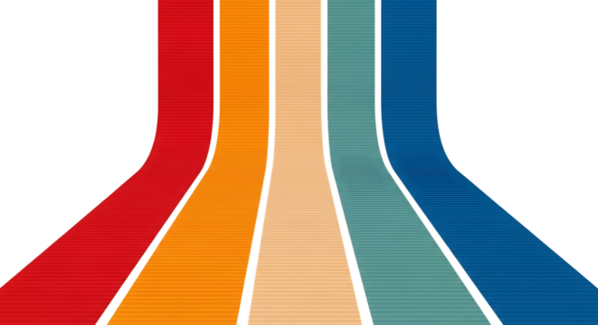 Colorful retro stripes isolated on transparent background, vibrant and bold