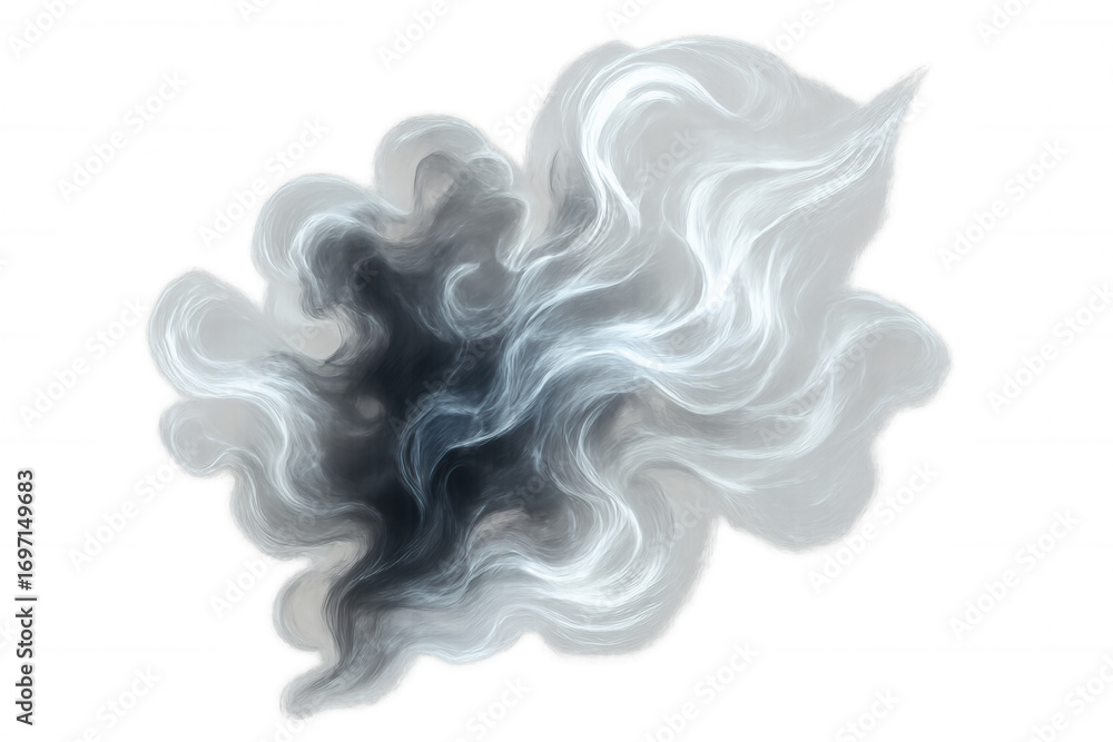Poster gray and white smoke creating abstract patterns on a transparent background, perfect for adding dept