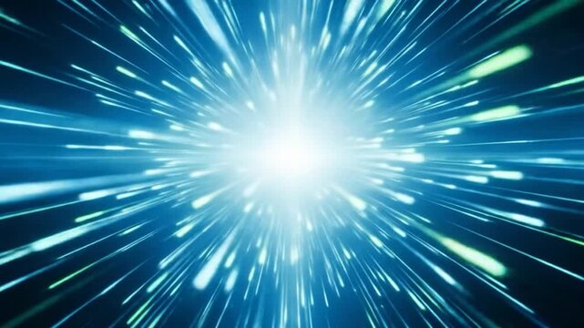 Hyperspace Jump: Light Speed Animation with Blue and Green Streaks in a Tunnel Effect