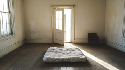 Empty Room with Door and Mattress