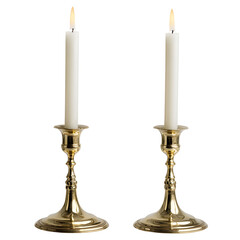 Pair of gold candle holders with white candles