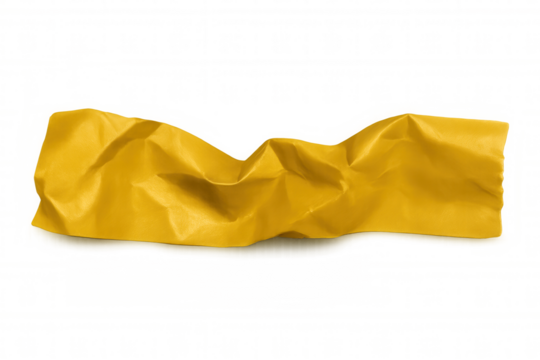 Crumpled piece of yellow adhesive tape isolated on transparent background, creating a textured and vibrant visual element