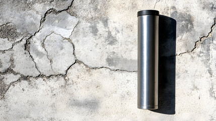 Metal Cylinder Thermos on Cracked Concrete Wall
