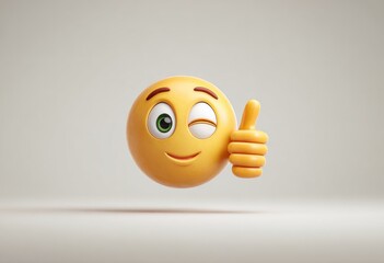3D yellow emoji winking & thumbs up