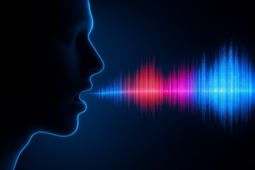 Futuristic neon soundwave emerging from male profile silhouette