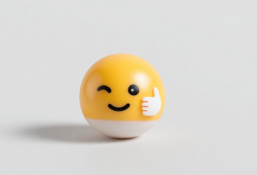 Yellow emoji sphere with thumbs-up, winking eye