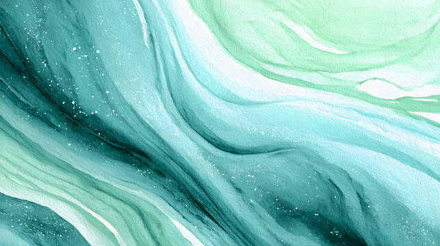 Abstract flowing watercolor wash in soothing mint gren hues, perfect for tranqil backgrounds