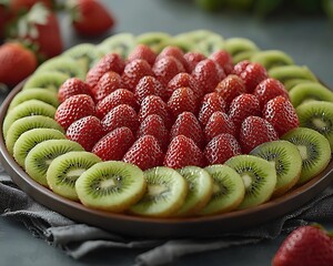 Fresh Kiwi and Strawberry Fruit Platter Vibrant and Healthy Dessert.