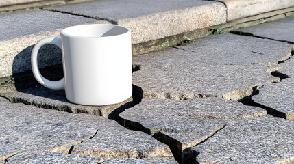 White Ceramic Mug on Stone Pavement