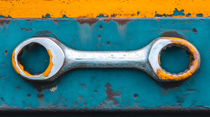 Wrench on Colorful Surface for Industrial Repair