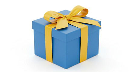 Blue gift box with yellow bow isolated on white background