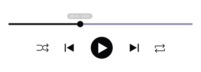 Simple media player controller vector with a progress bar and navigation icons. User interface design for a website or application featuring audio playback functions © Hisyam