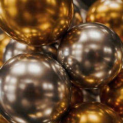 Obraz premium Luxurious close-up of gleaming gold and silver metallic spheres creating an elegant and festive abstract background for celebration