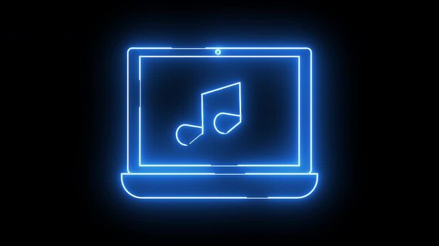 laptop icon and musical note icon with neon effect