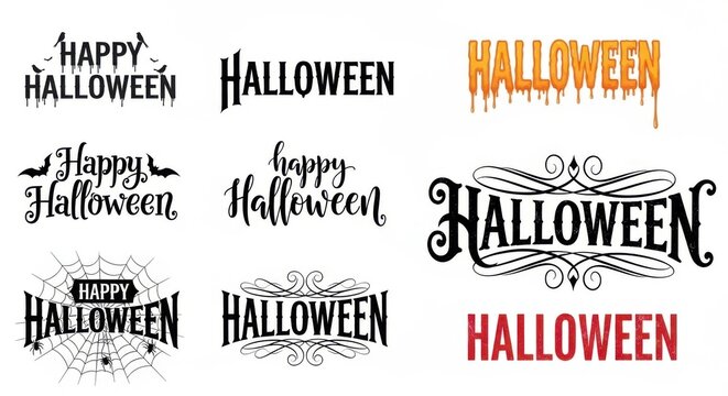 A collection of diverse halloween typography designs, featuring spooky and festive lettering for the holiday - Powered by Adobe