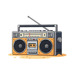 Obraz premium Retro Orange Boombox on Sand with Antenna and Cassette Player, Transparent Background