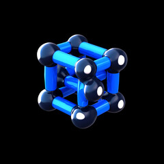 Abstract Cubic Molecular Structure Design with Blue Rods and Dark Spheres