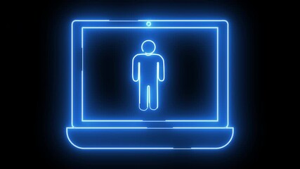 laptop icon and standing person icon with neon effect - Powered by Adobe
