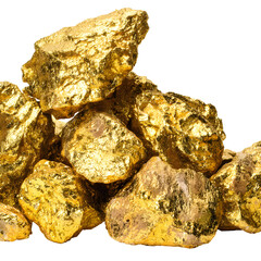 Pile of golden rocks on black background