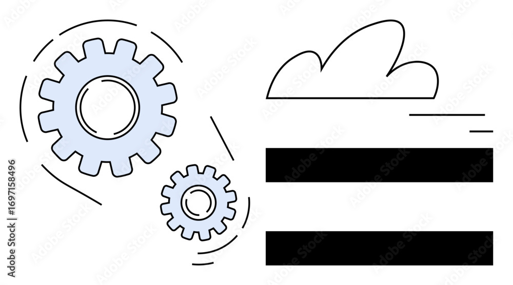 Aufkleber large and small gears spinning near a cloud icon connected to stacked data layers. ideal for technol
