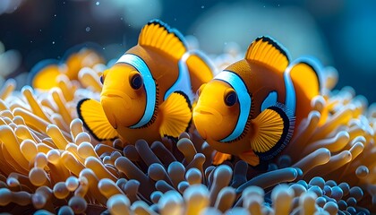 A Pair of Adorable Clownfish Nestled Within a Vibrant Coral Reef