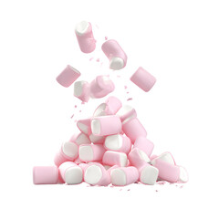 Pink and white marshmallows falling