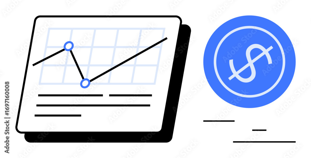 Poster data chart with performance line graph and currency symbol suggesting financial success and monetary