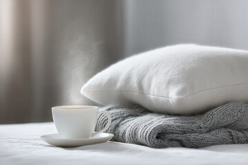 cozy warm scarf gently placed on pristine white pillow exuding comfort and tranquility