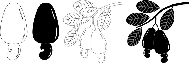 outline silhouette Cashew nut icon set