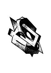 Vector Abstract black and white typographic featuring a stylized letterform.