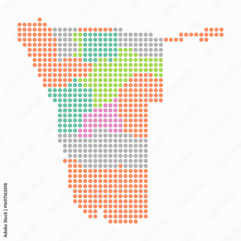 Poster namibia dotted map. digital style map of the country on white background. namibia shape with circle 