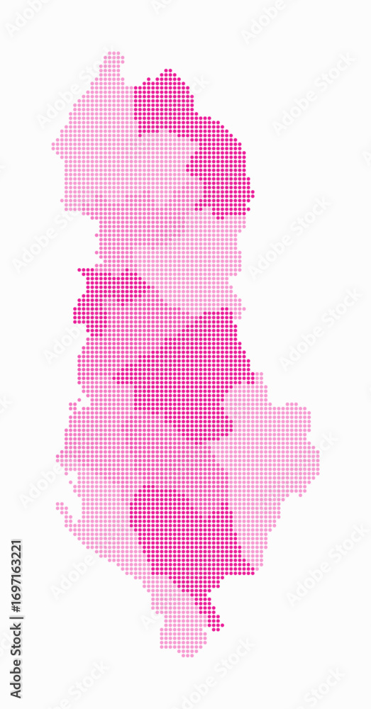 Poster albania dotted map. digital style map of the country on white background. albania shape with circle 