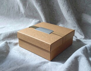 Light brown gift box on fabric