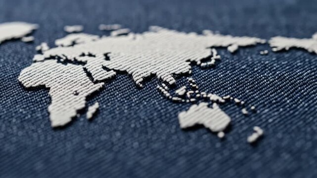 Embroidered World Map on Denim
